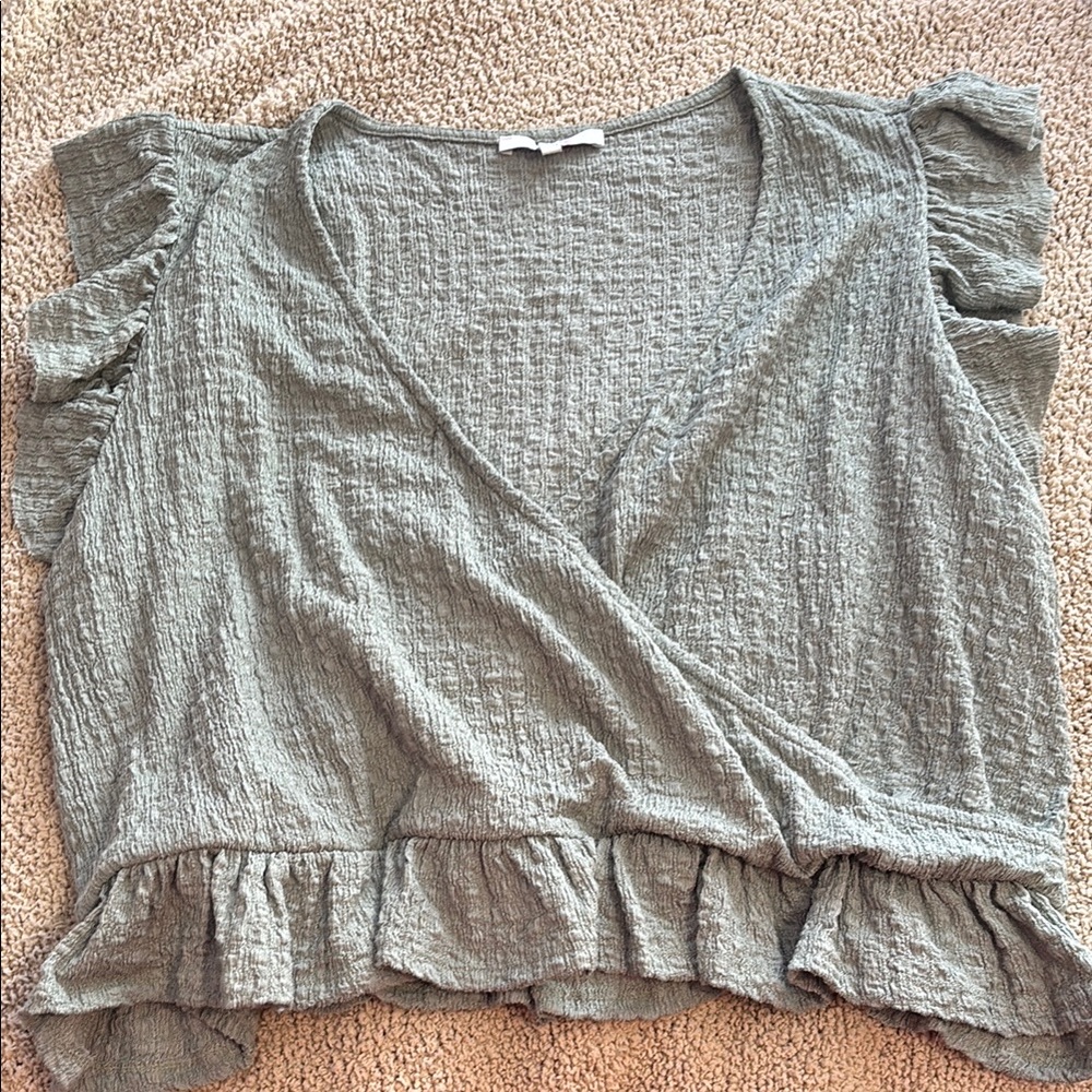 Women's Ruffle Sleeve Wrap Top - Sage